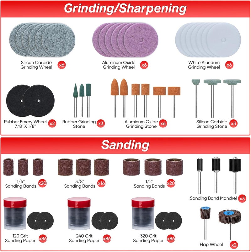 SHALL 508-Piece Rotary Tool Accessories Kit, Universal Rotary Tool Bits for Sanding, Cutting, Grinding, Drilling, Carving, Engraving, Polishing, Cleaning, Rotary Tool Attachments with Carrying Case - Image 2